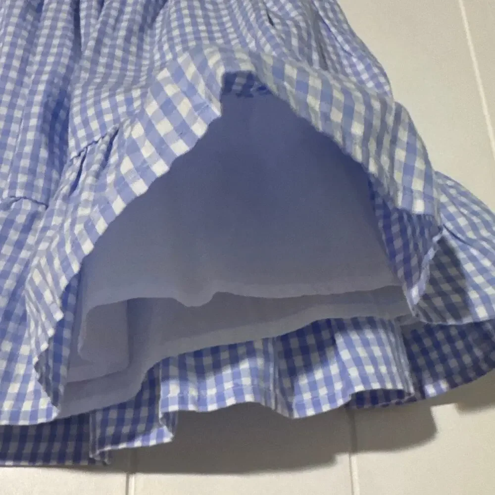 GAP Kids Blue White Gingham Tiered Ruffle Mini Skirt Girls Size Medium